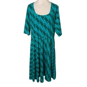 Svaha USA Plus Size 2X Organic Cotton Teal Blue Mermaid Scale Print Midi Dress